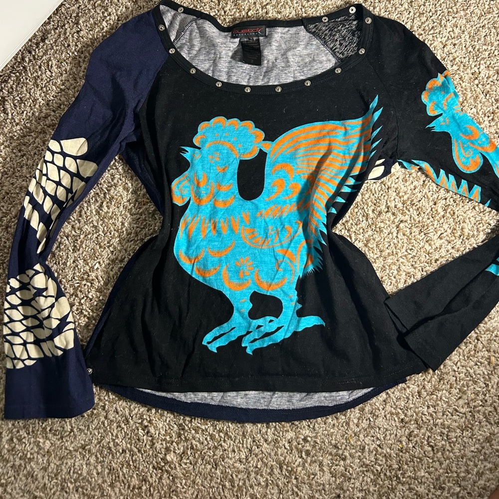 Vintage Custo Barcelona Graphic Bright Chic Long Sleeve Top